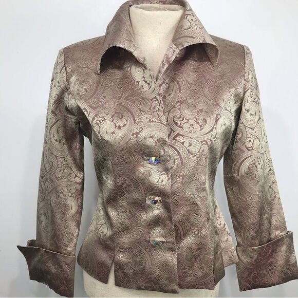 JS Collection Mauve Metallic Gold Jacquard Scroll Print Blazer Jacket - Picture 1 of 16